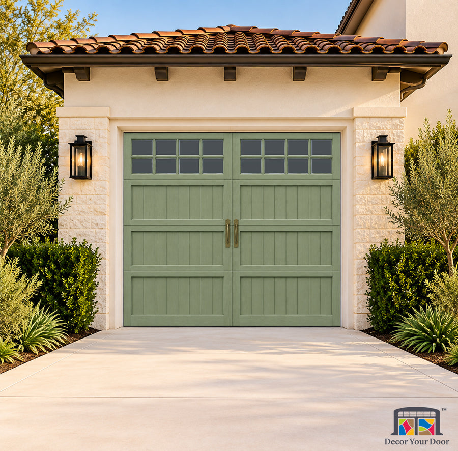 Sage Garden Shaker Printed Garage Door Cover - one-car front house view