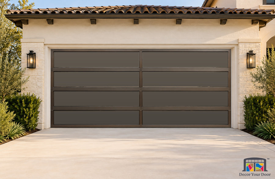 Bronze Smoked Glass Pavilion Printed Garage Door Cover - two-car front house view
