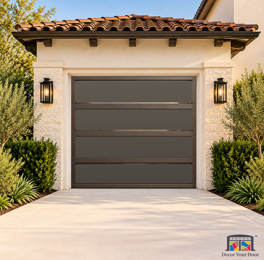 Bronze Smoked Glass Pavilion Printed Garage Door Cover - one-car front house view