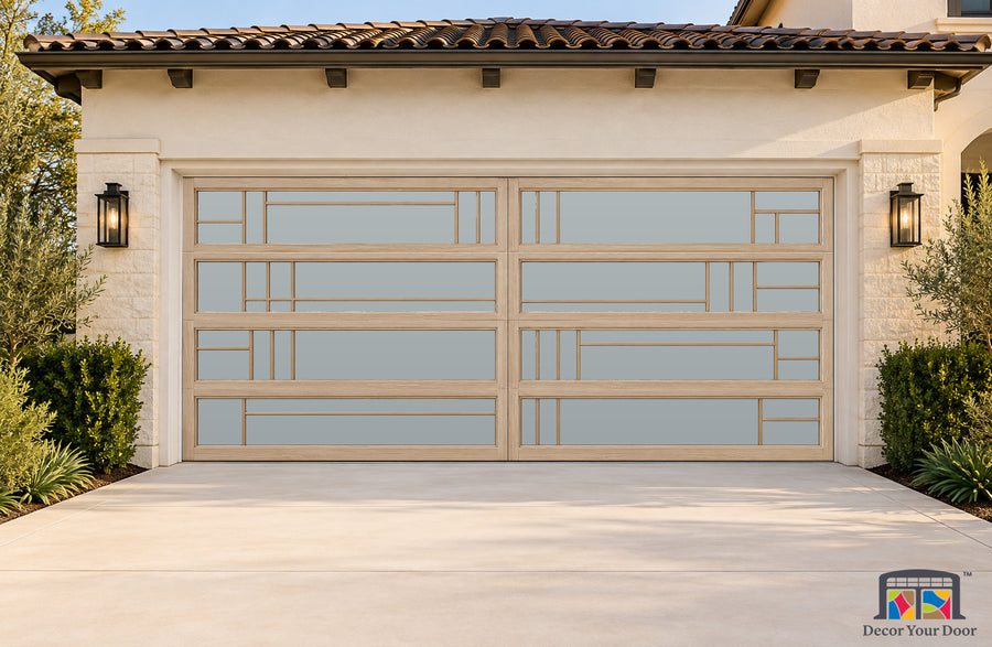 Ash Shoji Serenity Printed Garage Door Cover - two-car front house view