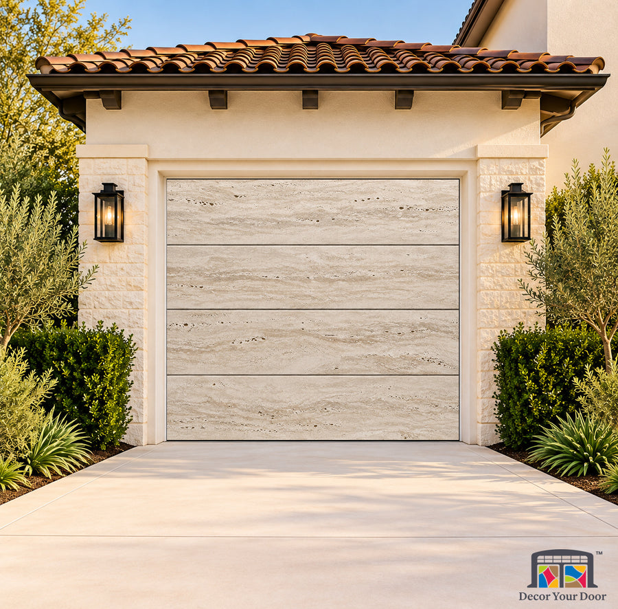 Travertine Monolith Printed Garage Door Cover - one-car front house view