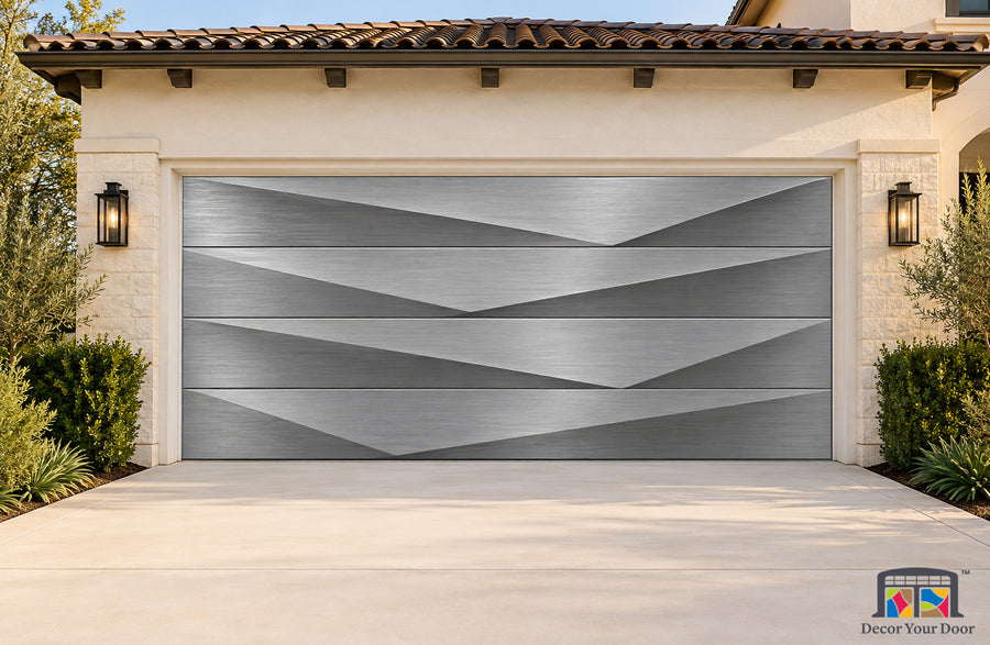 Titanium Fold Printed Garage Door Cover - two-car front house view