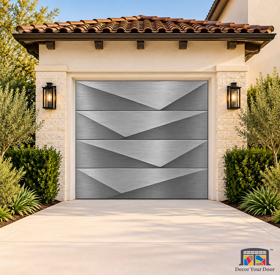 Titanium Fold Printed Garage Door Cover - one-car front house view