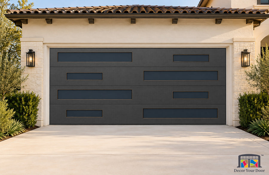 Offset Glass Mosaic Printed Garage Door Cover - two-car front house view