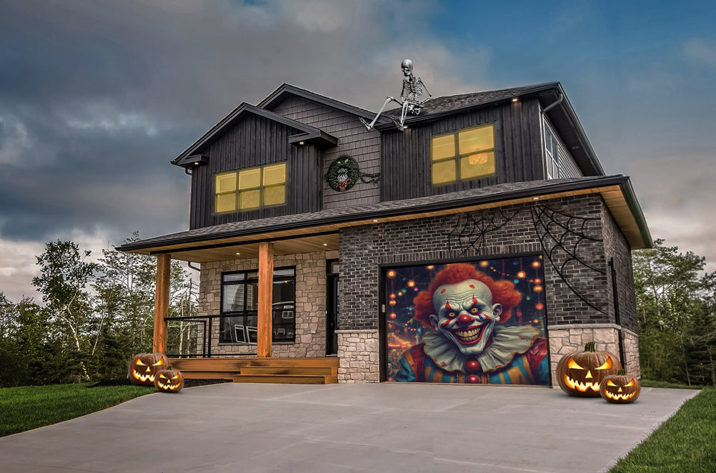 Terrifying Clown Carnival Frights Garage Door Cover Banner Wrap - Decor Your Door