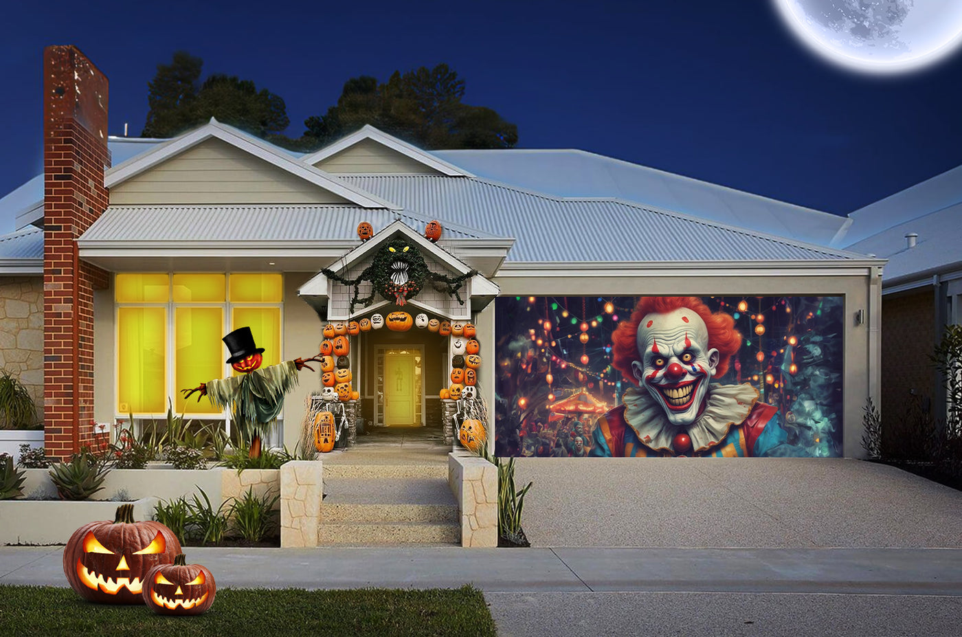 Terrifying Clown Carnival Frights Garage Door Cover Banner Wrap - Decor Your Door