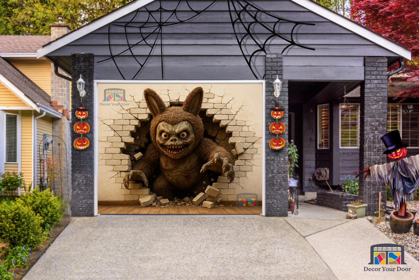 Terrifying Labubu Wall Break Garage Door Cover Banner Wrap