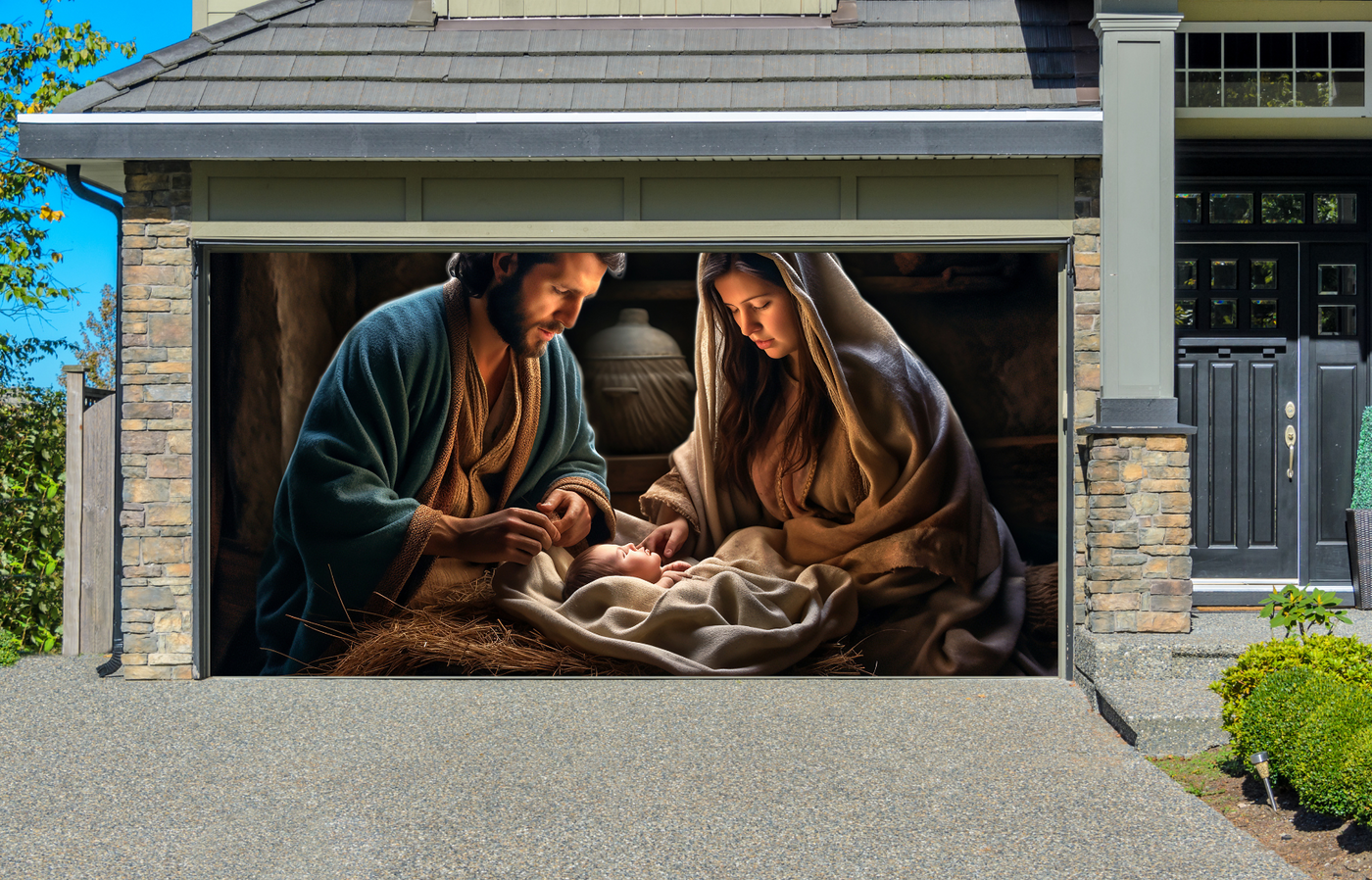 המשפחה הקדושה ישו, מרי וג'וזף כיסוי דלת מוסך