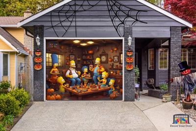 The Simpsons Halloween Feast Family Dinner in Spooktacular Style Garage Door Cover Banner Wrap - Decor Your Door