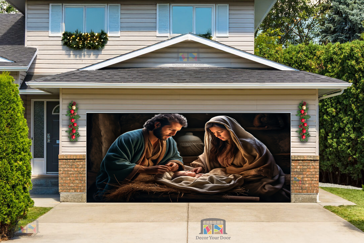 The Holy Family Jesus, Mary and Joseph Garage Door Cover Wrap
