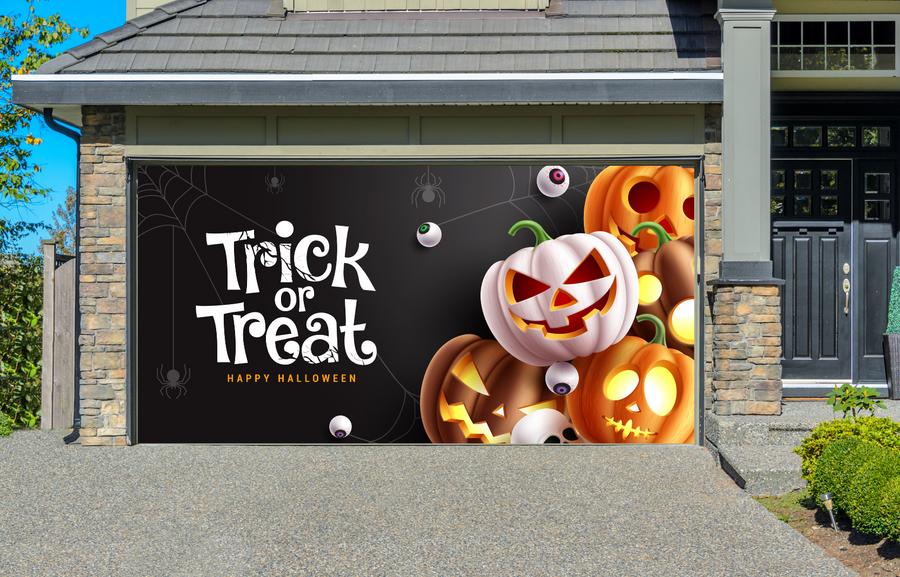 Decoración de Halloween con linterna de calabaza para puerta de garaje