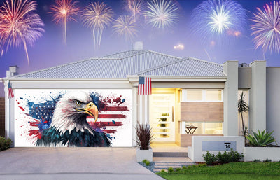 USA 4th of july Independence Day Bald Eagle With American Flag Paint Art Garage Door Cover