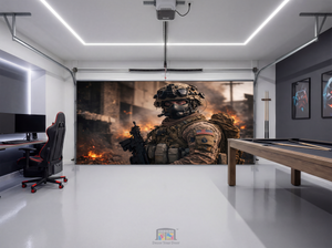 Urban Warzone Sentinel – Game Room Interior Garage Door Cover