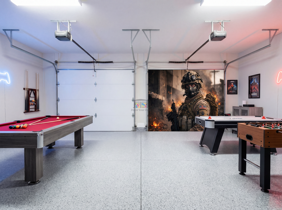 Urban Warzone Sentinel – Game Room Interior Garage Door Cover