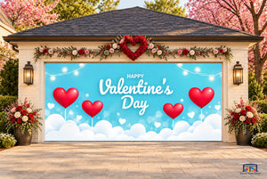 Cloud Heart Balloons Valentine's Day Garage Door Cover