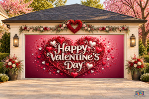 Crimson Filigree Heart Valentine's Day Garage Door Cover