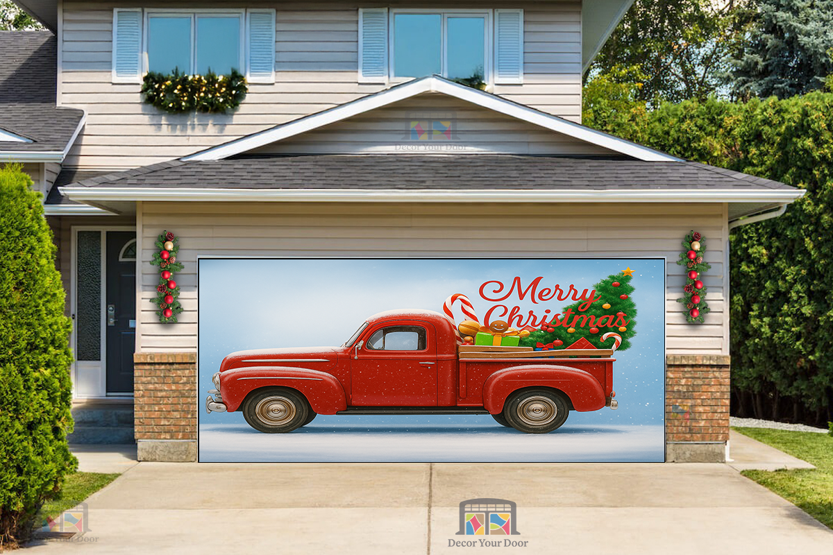 Entrega navideña vintage – Cubierta para puerta de garaje 