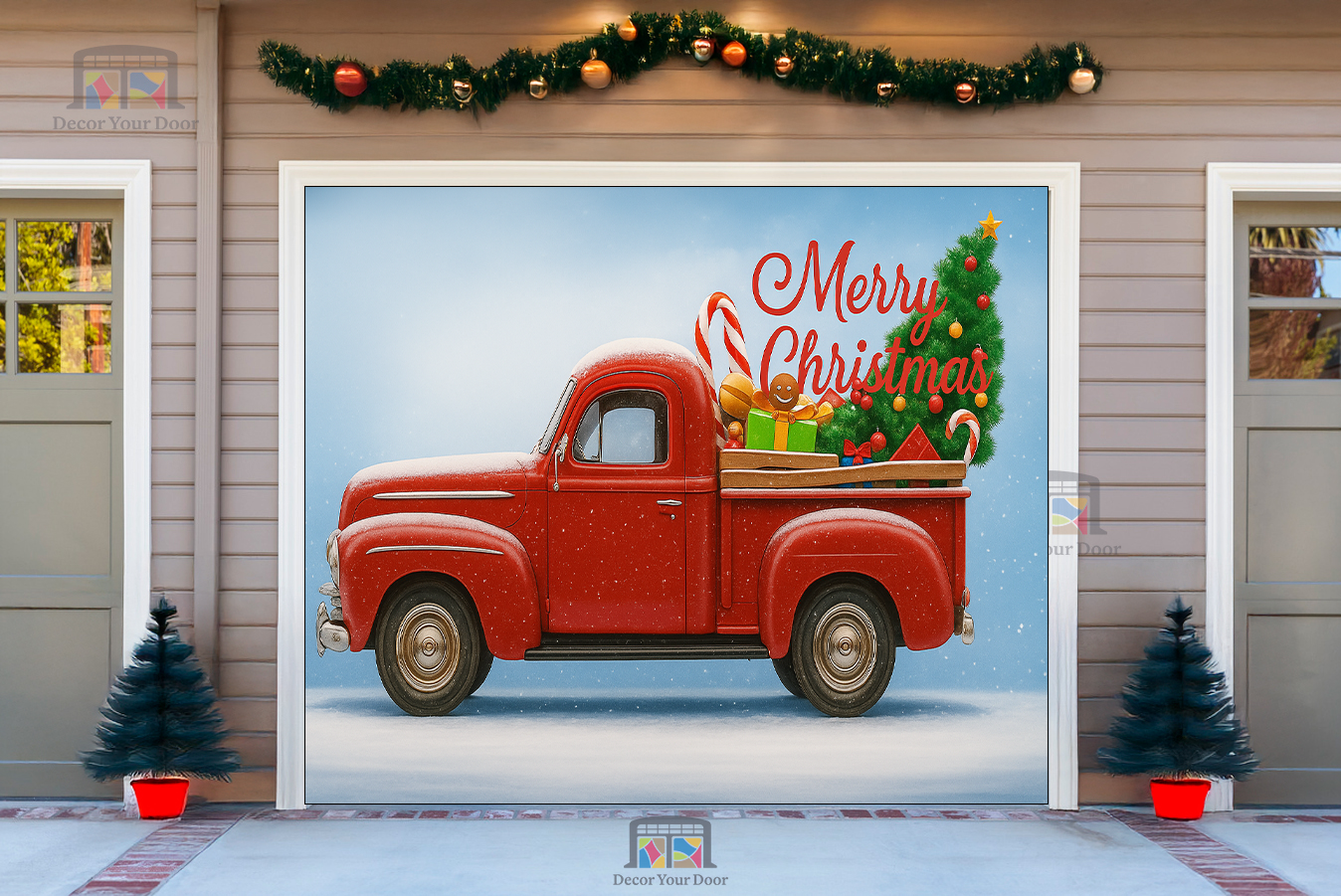 Entrega navideña vintage – Cubierta para puerta de garaje 