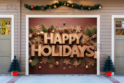 Warm Happy Holidays Greetings Garage Door Cover Banner Decoration - Decor Your Door