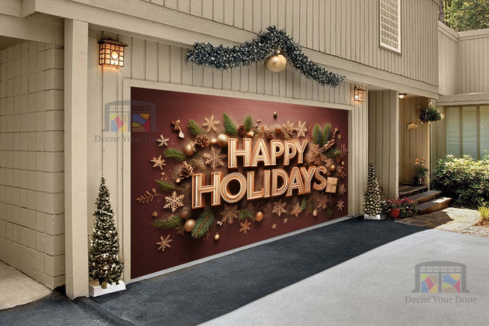 Warm Happy Holidays Greetings Garage Door Cover Banner Decoration - Decor Your Door