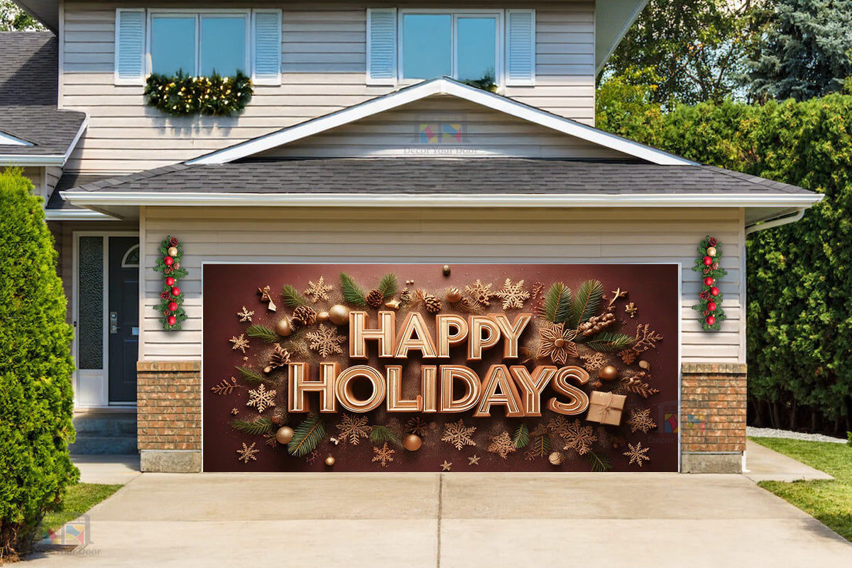 Warm Happy Holidays Greetings Garage Door Cover Banner Decoration - Decor Your Door