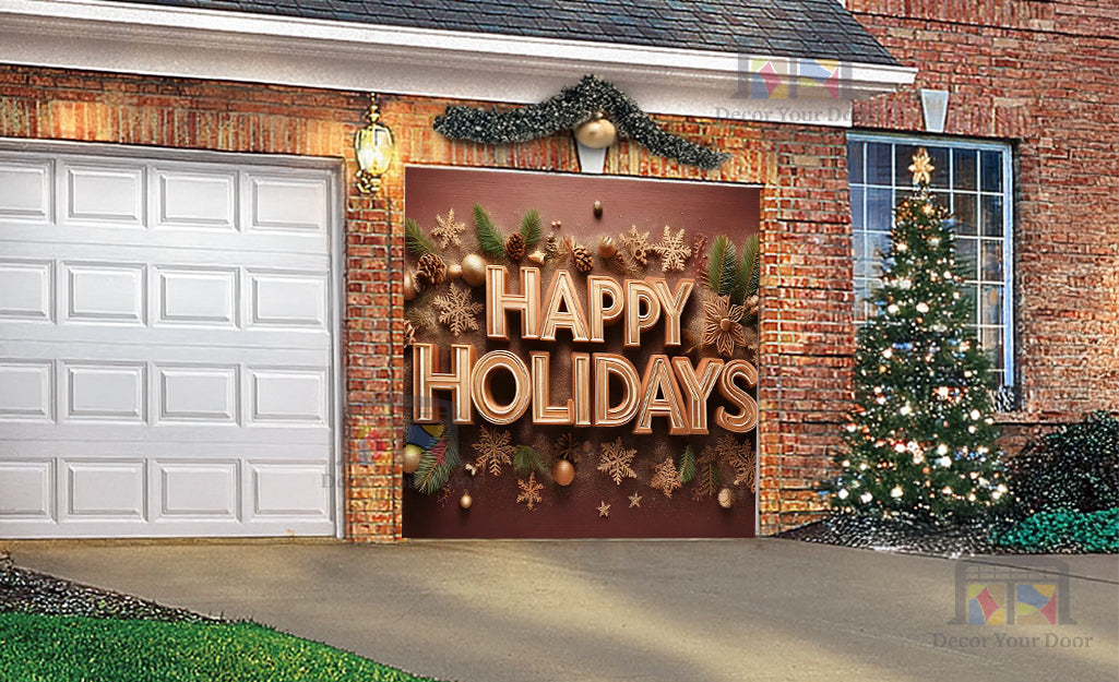 Warm Happy Holidays Greetings Garage Door Cover Banner Decoration - Decor Your Door