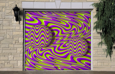 Wavy Green and Purple with Moving Spheres Garage Door Cover Wrap