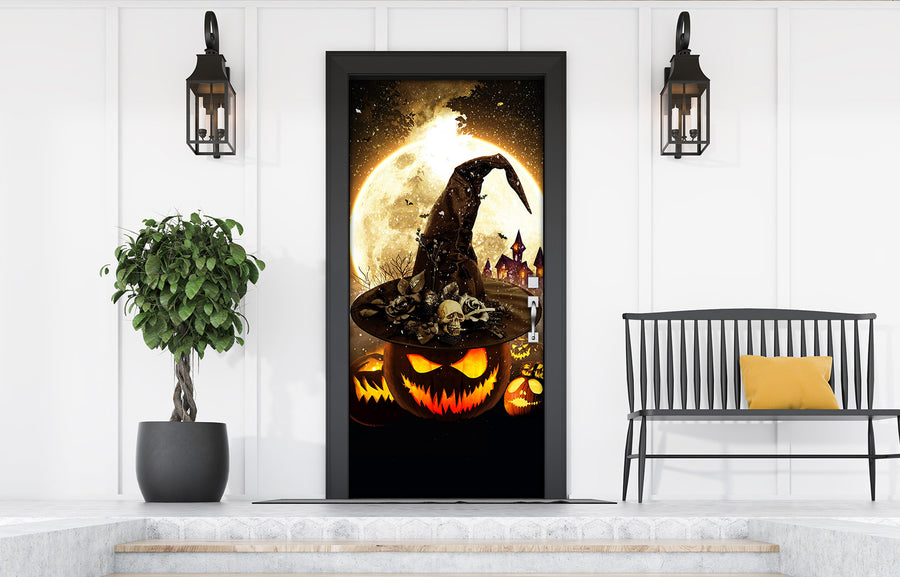 Banner para puerta principal con diseño de calabaza bruja