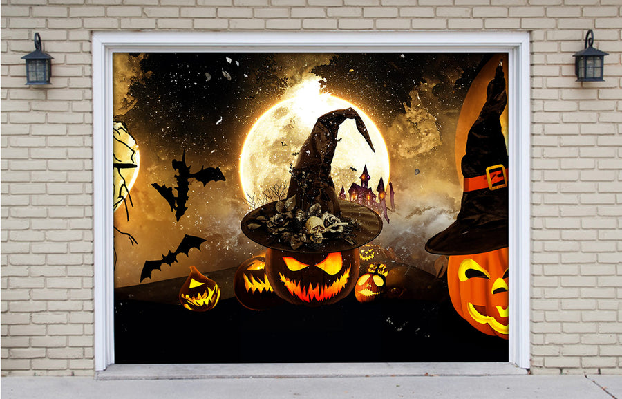 Vinilo decorativo para puerta de garaje con diseño de calabaza bruja