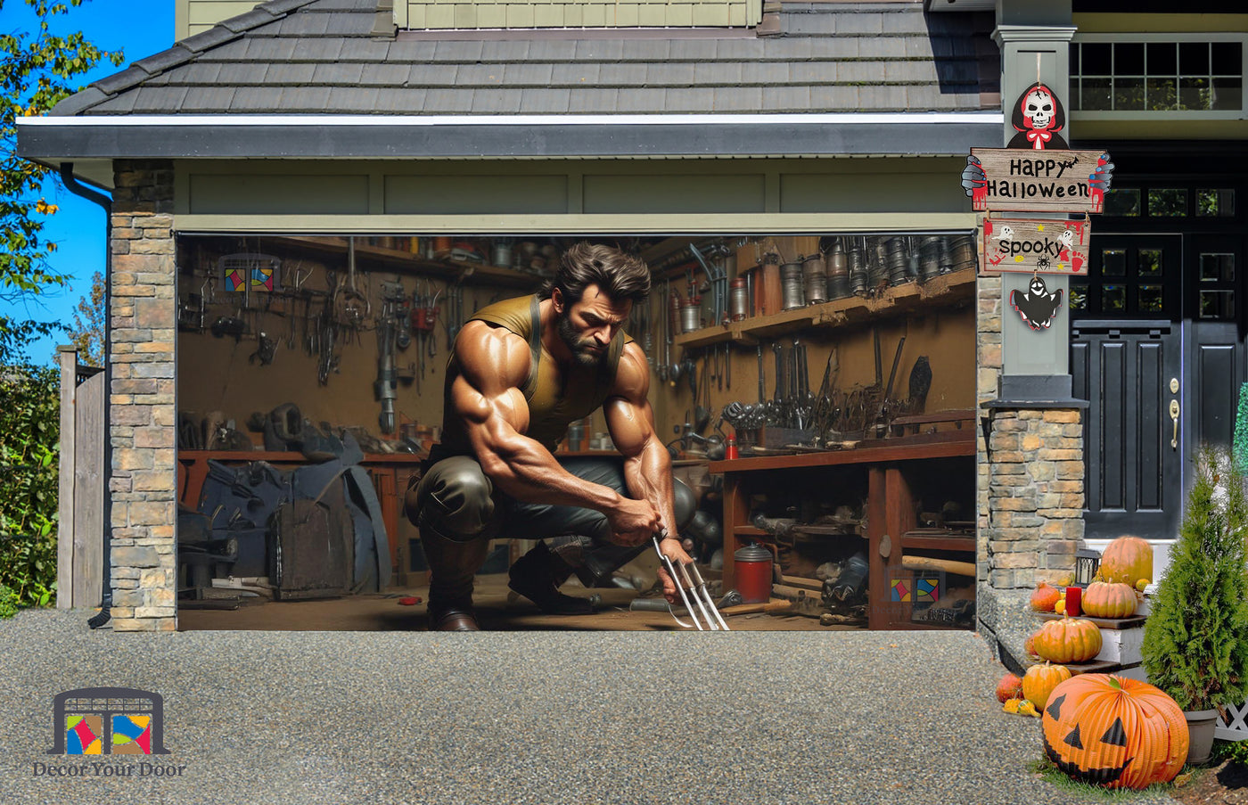 Wolverine in the Garage Claws Ready for Action Garage Door Cover Banner Wrap - Decor Your Door