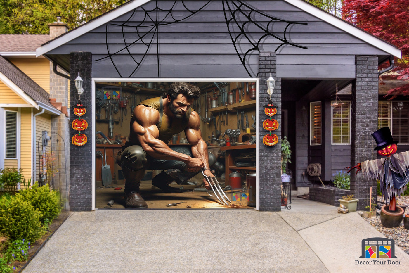 Wolverine in the Garage Claws Ready for Action Garage Door Cover Banner Wrap - Decor Your Door