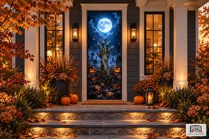 Moonlit Zombie Rising Halloween Front Door Cover