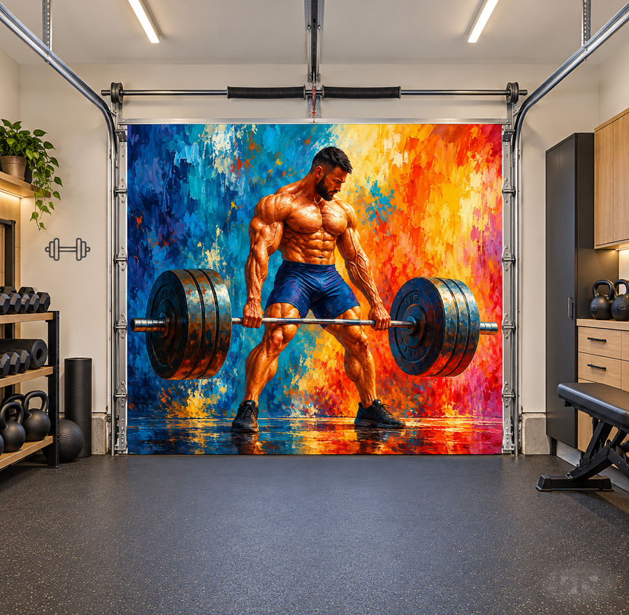 Beast Mode Deadlift interior garage door cover — one car front