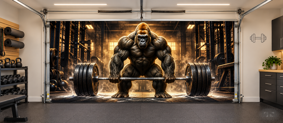 Beast Mode Gorilla Lift interior garage door cover — two car front