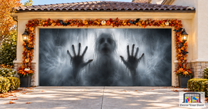 Behind the Frosted Glass Halloween Garage Door Cover