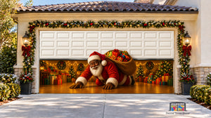 Black Santa's Christmas Surprise Garage Door Cover
