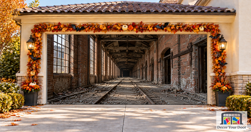 Brick Corridor Halloween garage door cover – Two Car front view
