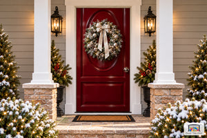 Burgundy Silver Christmas Front Door Cover