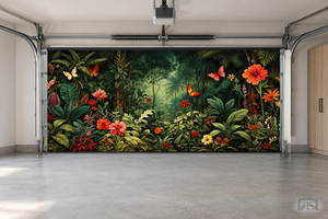 Sommerfugle og jungleblomster – indvendigt garageportovertræk
