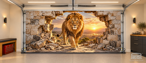 Lion’s Golden Arrival – Interior Garage Door Cover