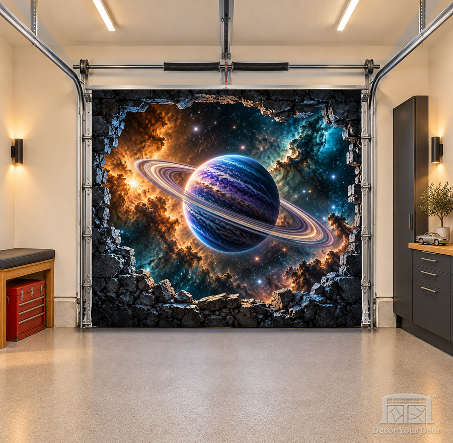 Cosmic Horizon Breakthrough interior garage door cover — OneCar front