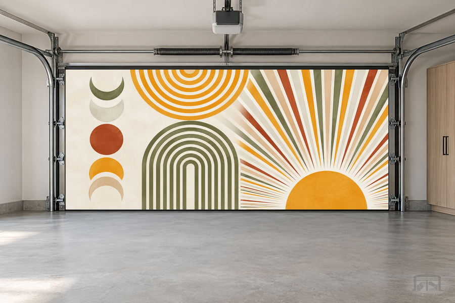 Celestial Balance interior garage door cover — two-car front view