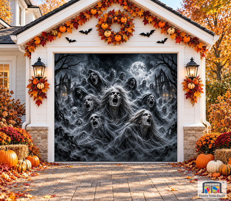 Alternativ visning af Sjælenes kor – Halloween-garageportovertræk
