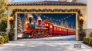 Red Train of Holiday Cheer Garage Door Cover