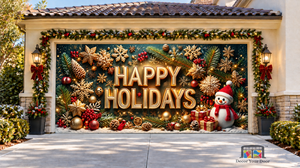 Happy Holidays Snowman and Gifts Christmas Garage Door Cover