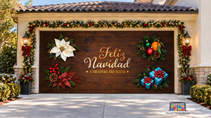 Feliz Navidad y Un Próspero Año Nuevo på træbaggrund – garageportovertræk