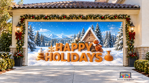 Snowy Happy Holidays Greeting Christmas Garage Door Cover