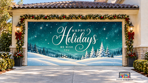 Winter Whispers Happy Holidays Christmas Garage Door Cover