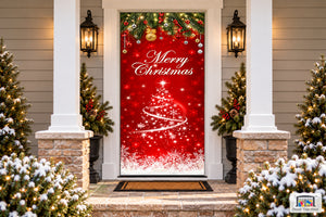 Merry Christmas Eve In Red Front Door Wrap Cover Xmas Decoration