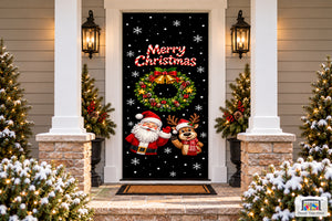 Merry Christmas Santa Reindeer Snowflake Front Door Wrap Cover Decoration